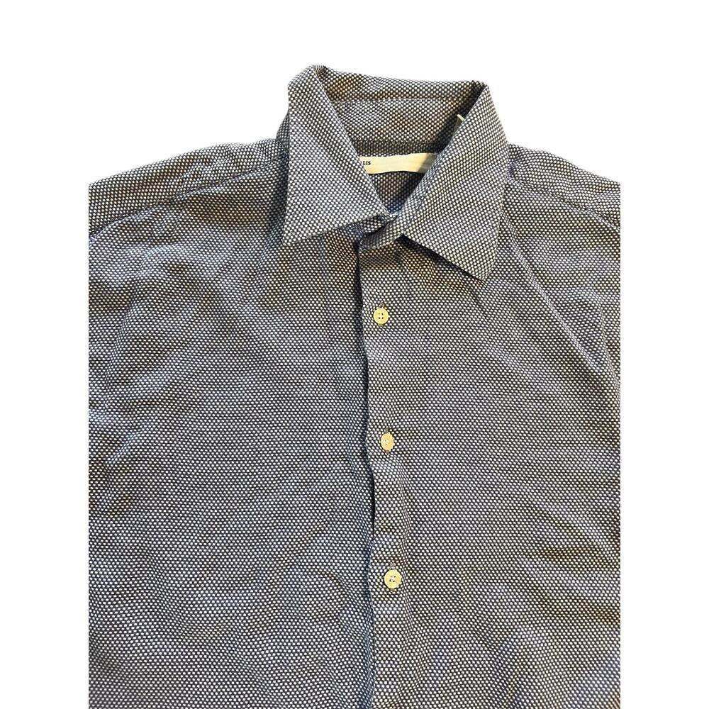 Perry Ellis Men's Large Blue Micro-Check French Cuff Button Down Dress Shirt - Picture 4 of 7
